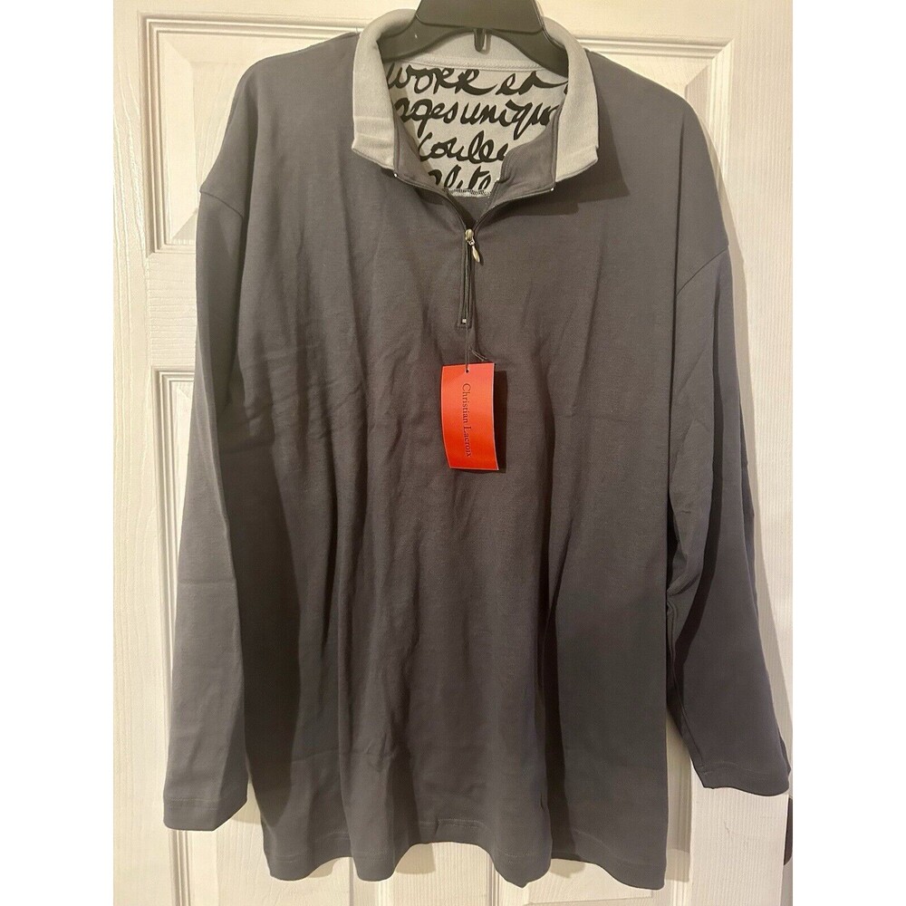 CHRISTIAN LACROIX PARIS PULLOVER SHIRT 1/4 ZIP MENS XL AIR FRANCE NWT Gray